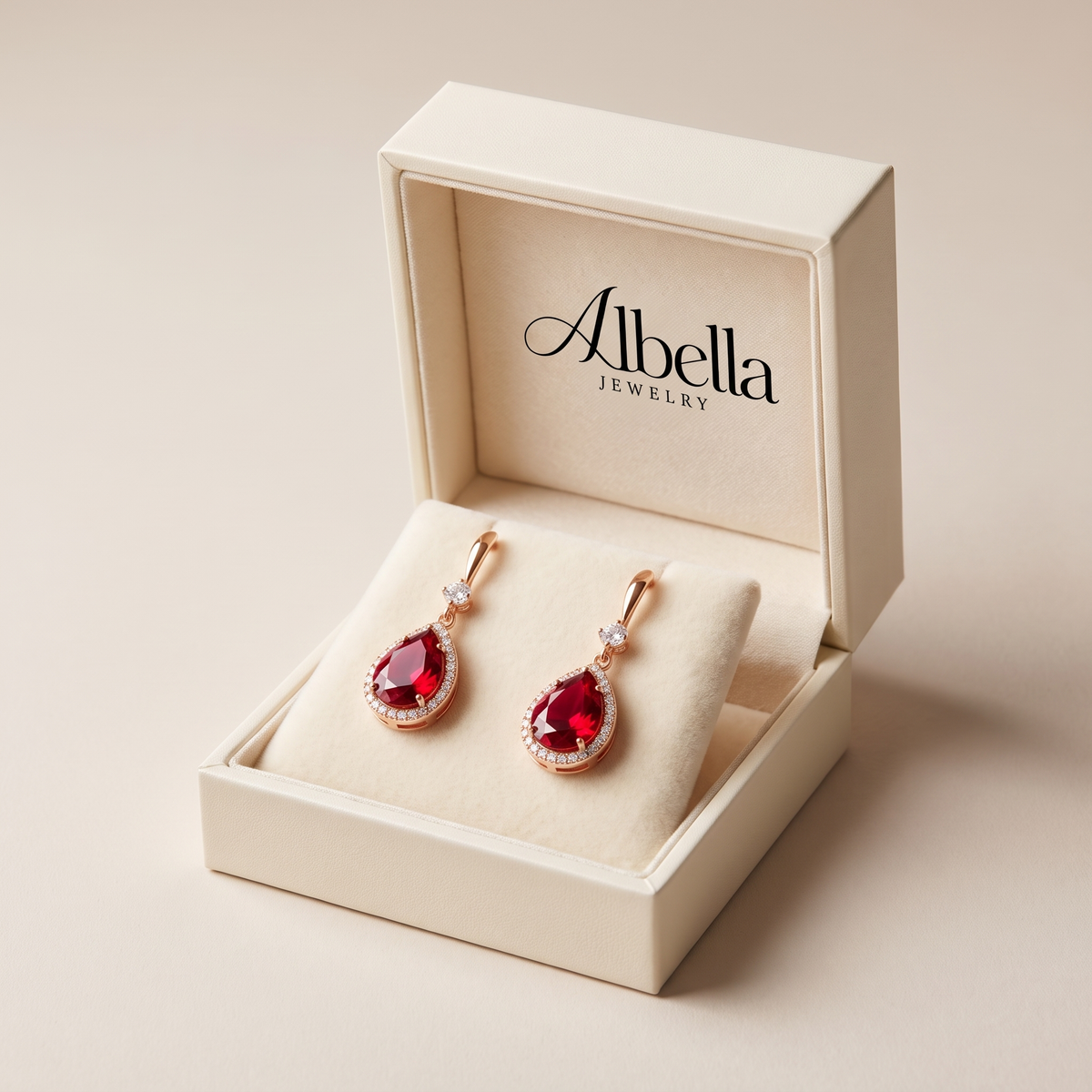 Ruby Teardrop Earrings in Albella Jewelry gift box