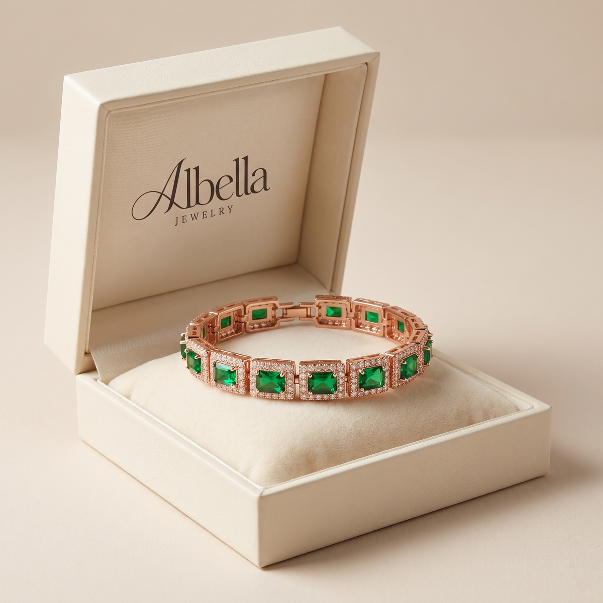 Emerald Green Statement Gold Bracelet in Albella Jewelry gift box