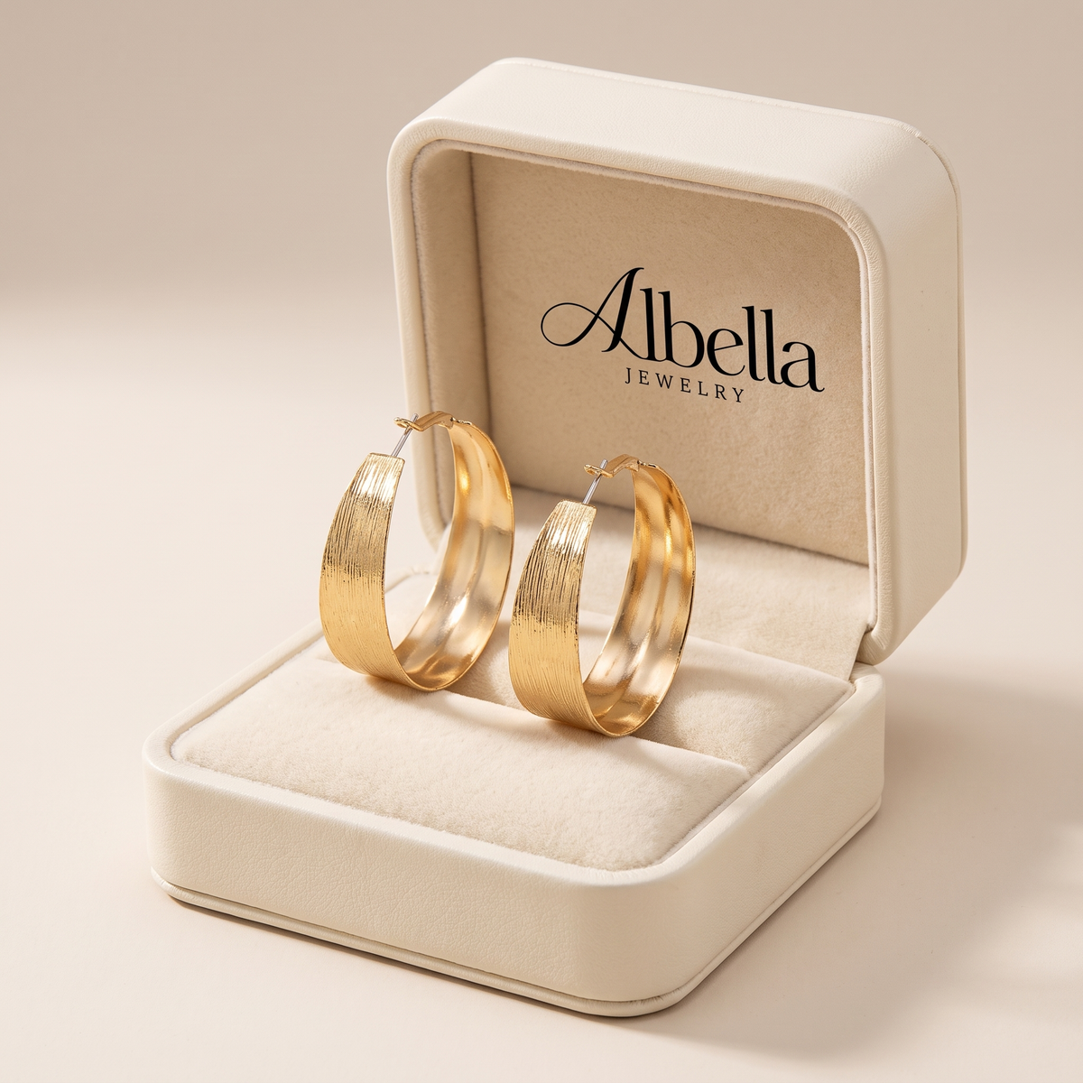Vintage Golden Hollow Hoop Earrings in Albella Jewelry gift box