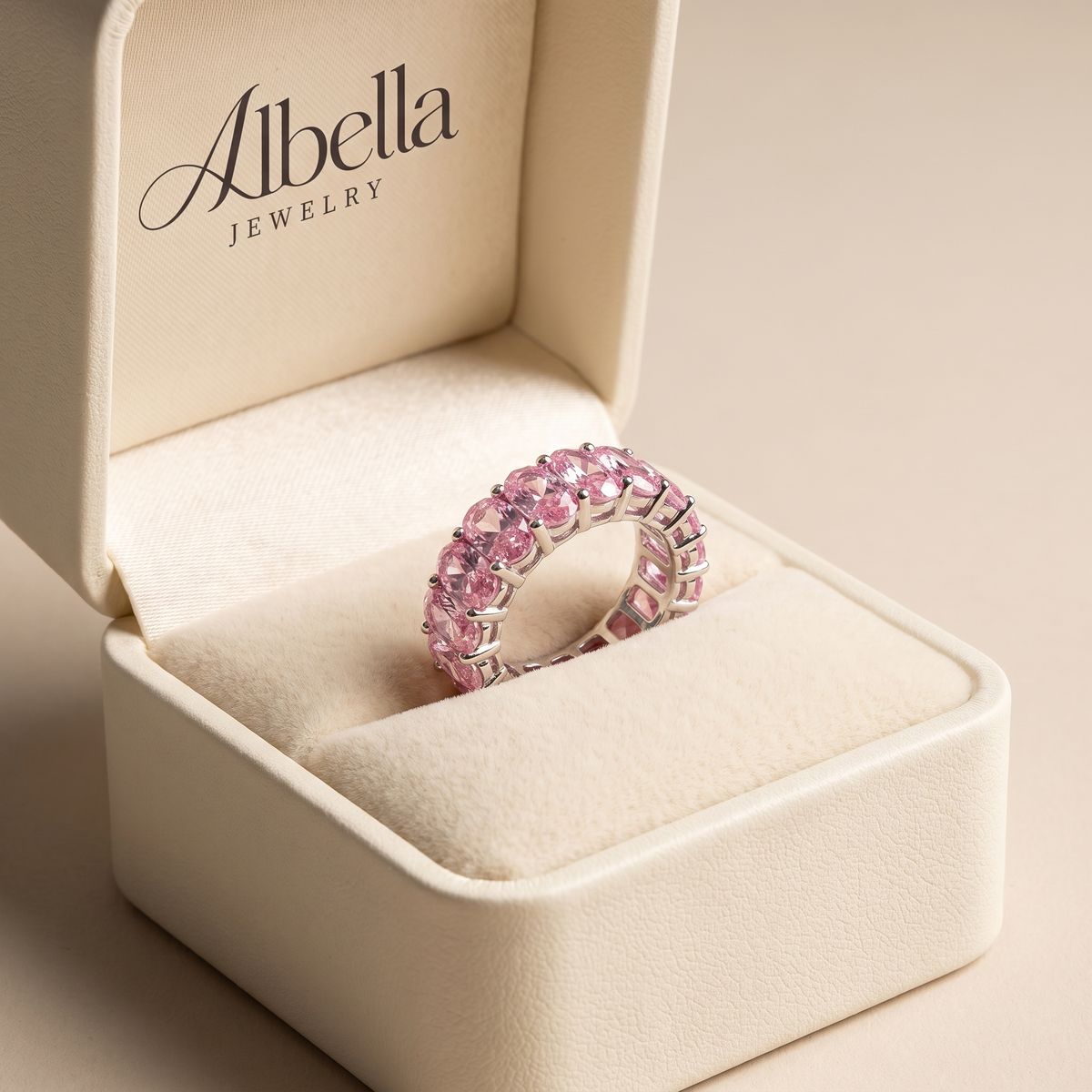 Blush Cascade Eternity Ring in Albella Jewelry gift box