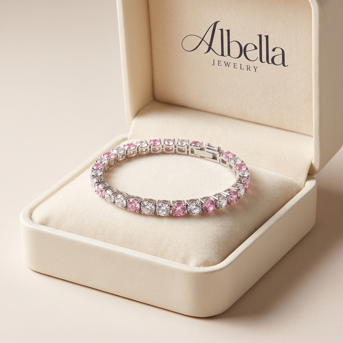 Pink Sapphire Duo Tennis Bracelet in Albella Jewelry gift box
