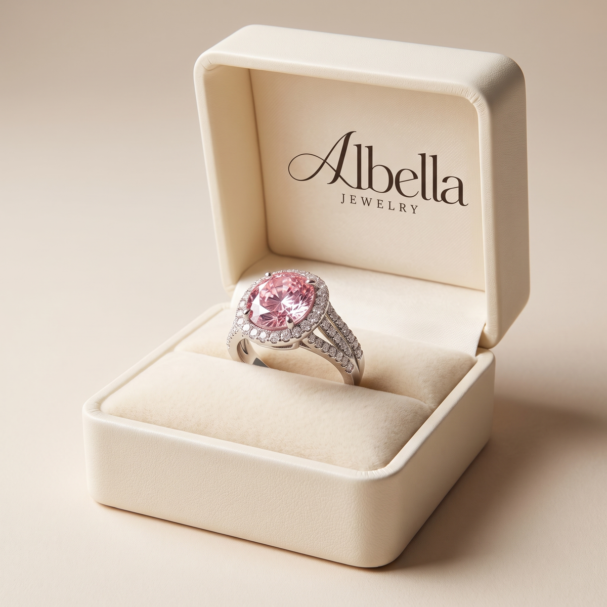 Blush Empress Halo Ring in Albella Jewelry gift box