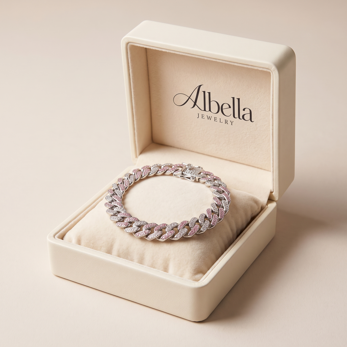 Arctic Blush Cuban Bracelet in Albella Jewelry gift box