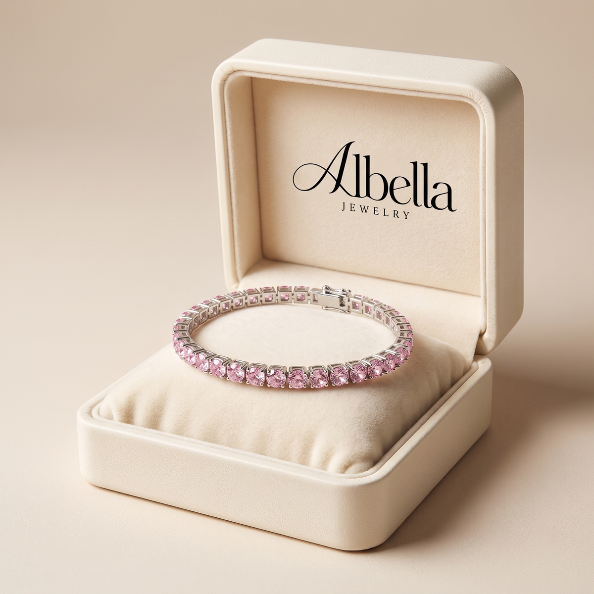 Pink Sapphire Tennis Bracelet in Albella Jewelry gift box