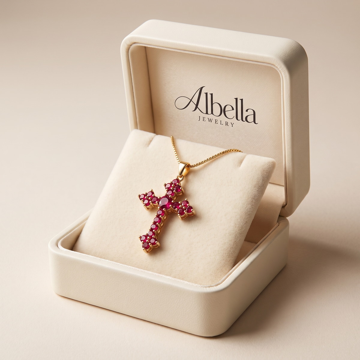 Pink Cluster Cross Necklace in Albella Jewelry gift box