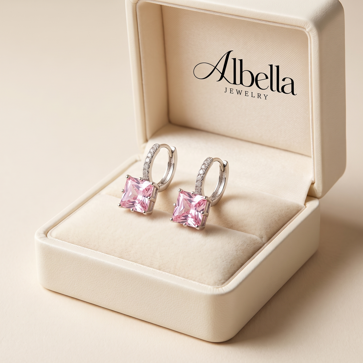 Pink Radiance Huggie Earrings in Albella Jewelry gift box