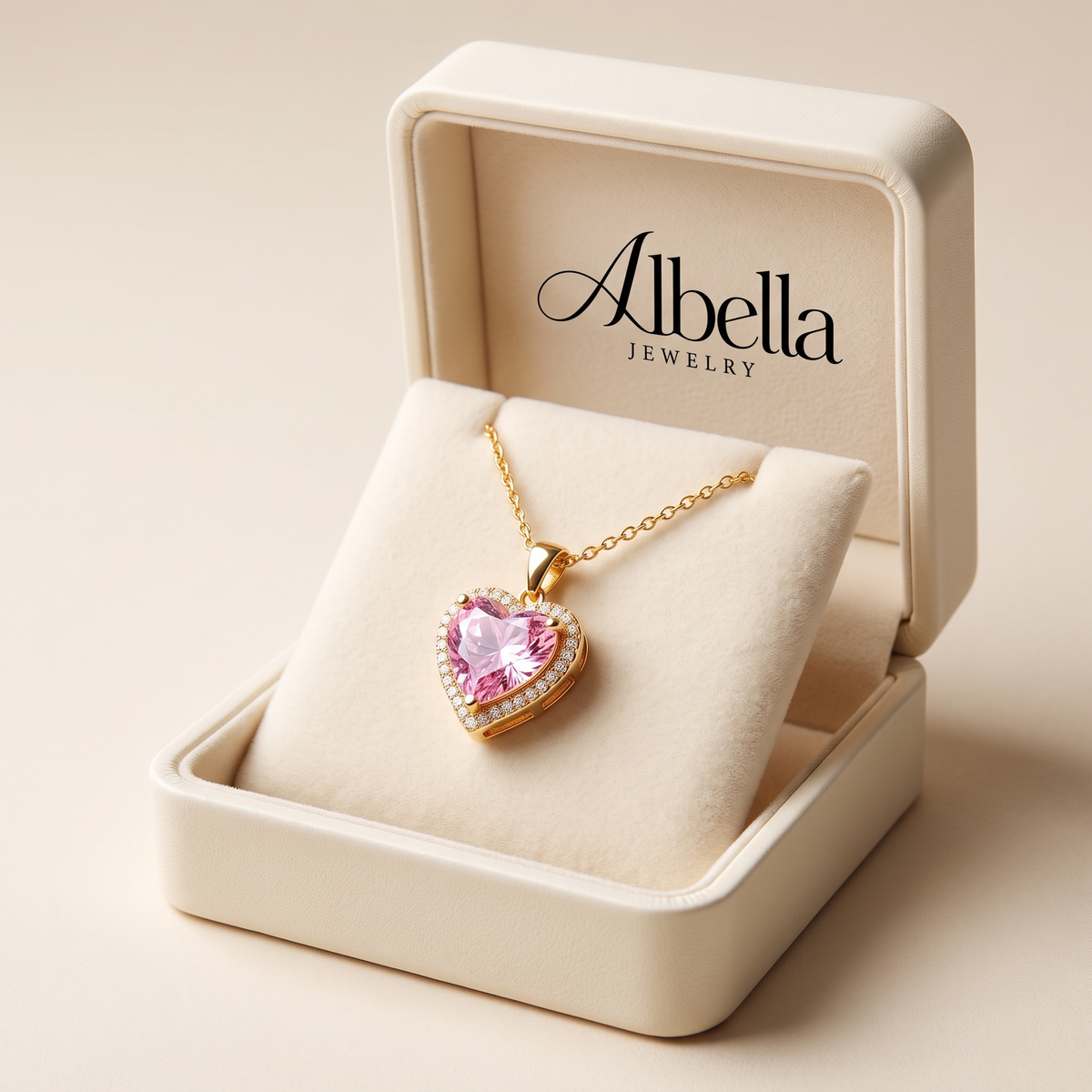 Angel Embrace Pink Heart Necklace in Albella Jewelry gift box