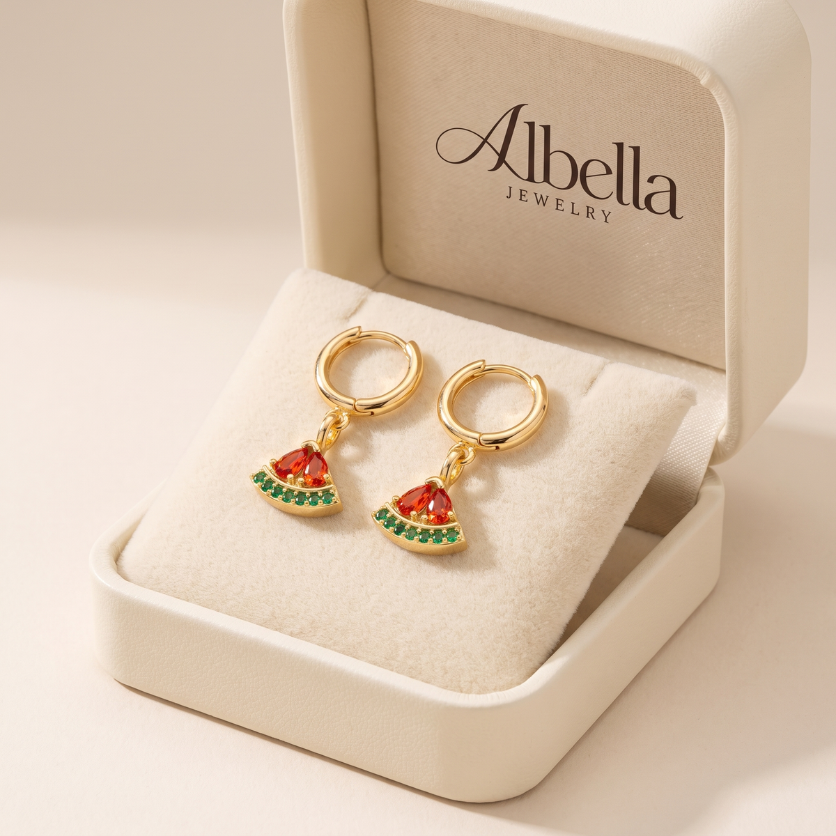 Watermelon Enamel Hoops in Albella Jewelry gift box