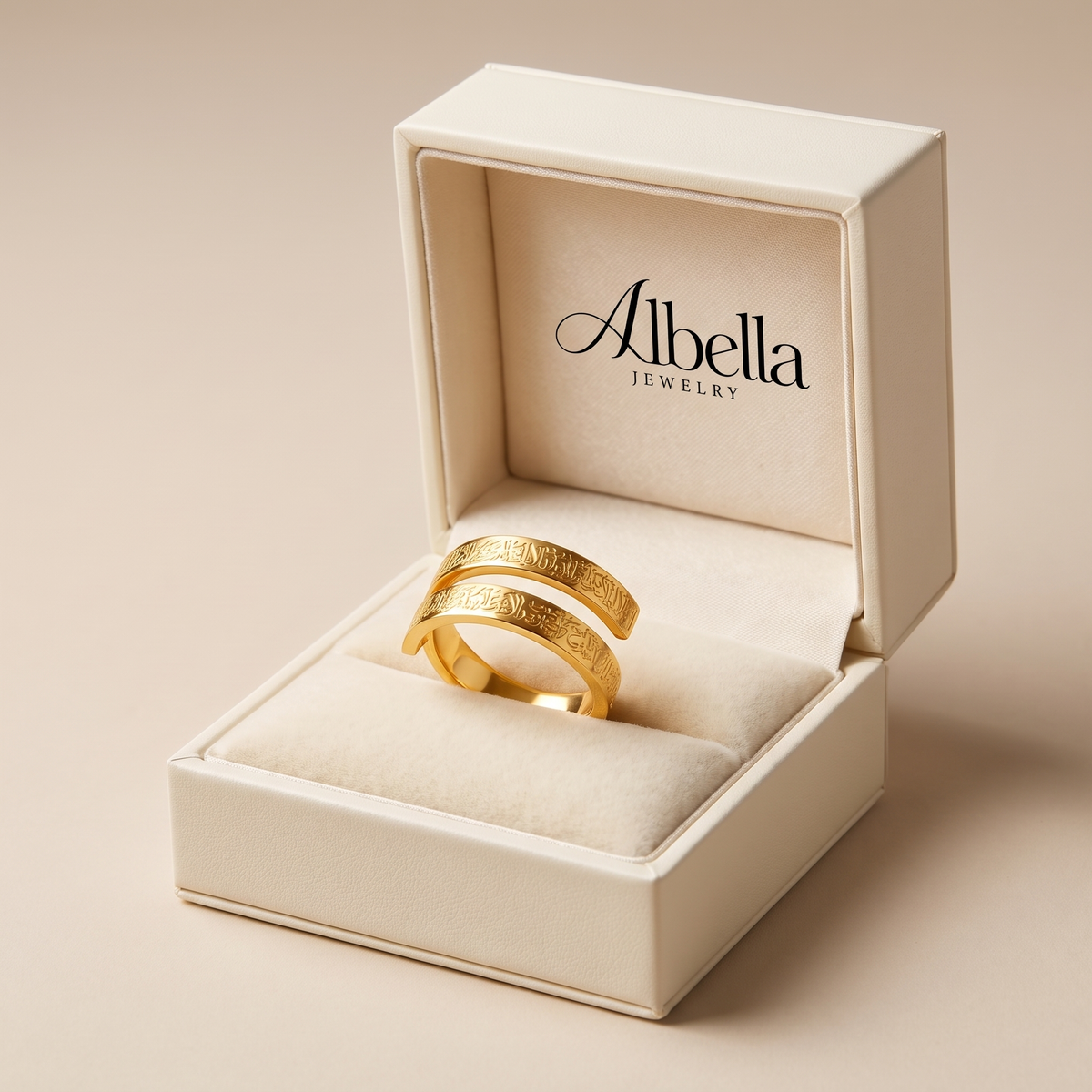 Engraved Spiral Ring in Albella Jewelry gift box
