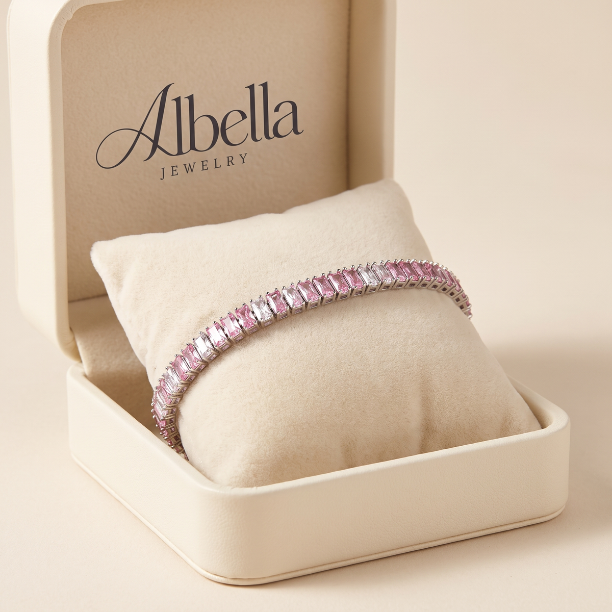 Pink Stripe Tennis Bracelet in Albella Jewelry gift box