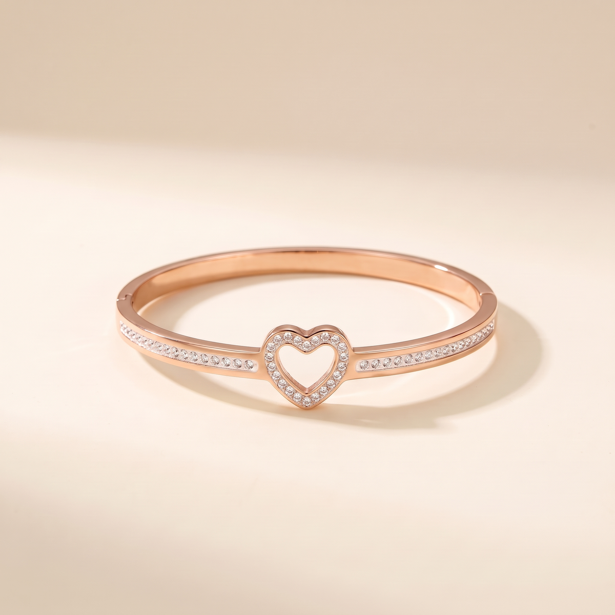 Chic Bangle Bracelets with Heart Charms – rose gold