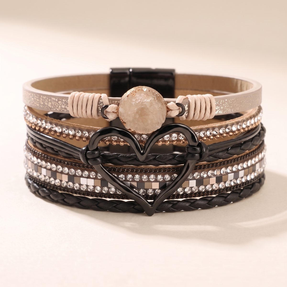 Bohemian Multi-Layer Leather Bracelet – black