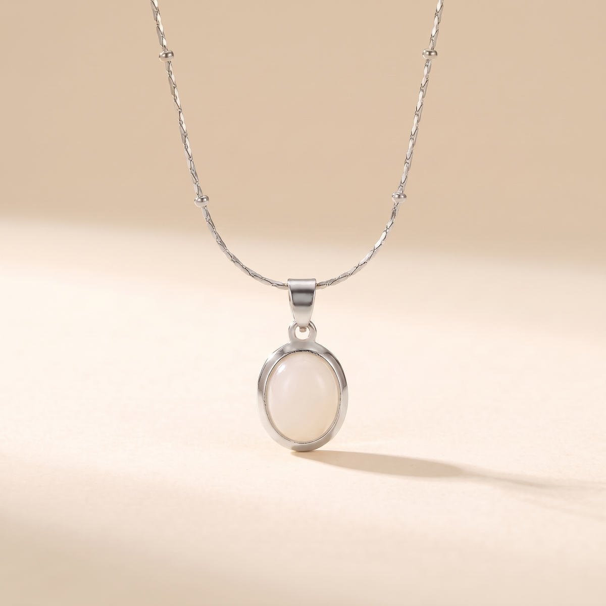 Chic Gold Stainless Steel Necklace with Teardrop Opal Pendant – white