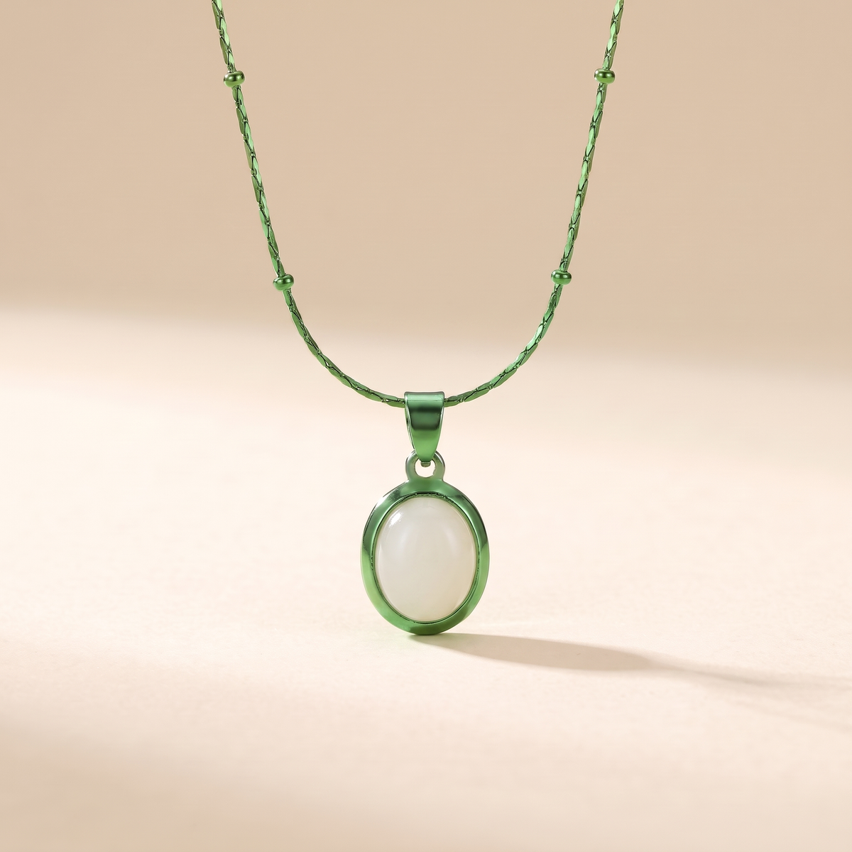 Chic Gold Stainless Steel Necklace with Teardrop Opal Pendant – green