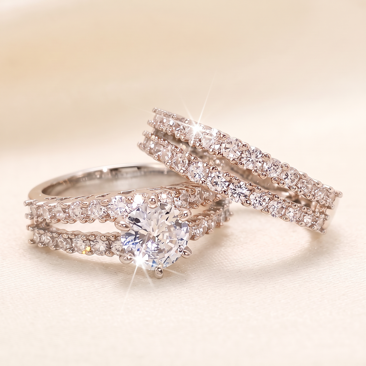 Elegant Eternal Sparkle Ring Set – white gold