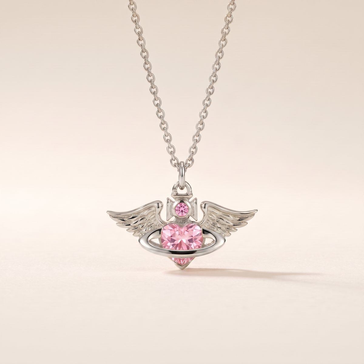 Winged Heart Crystal Orb Necklace – silver