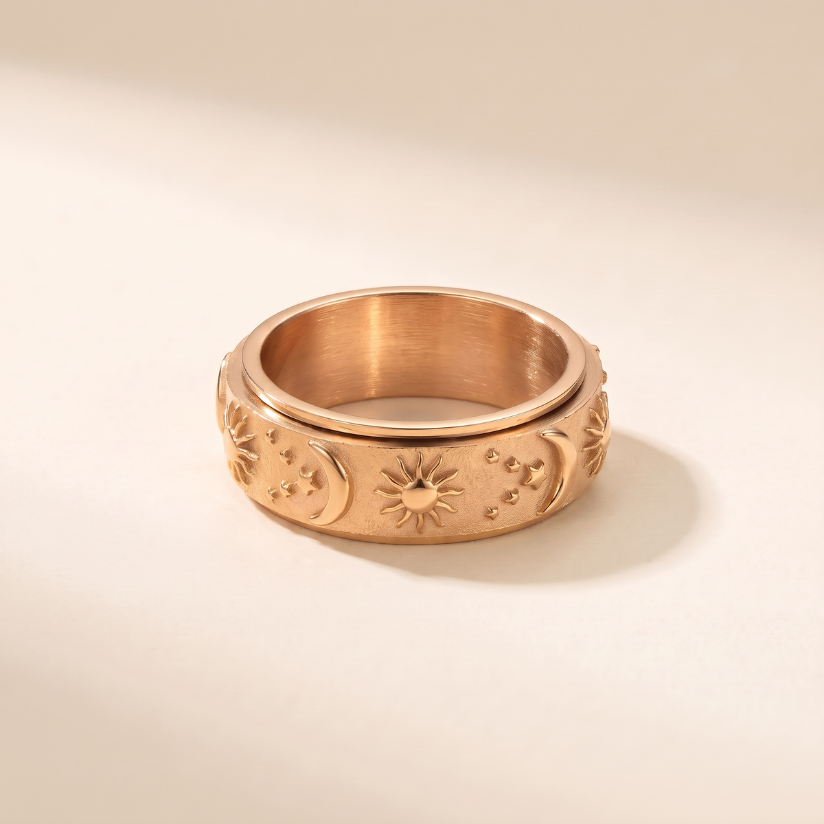 Sun Moon Star Fidget Spinner Band Ring – rose gold