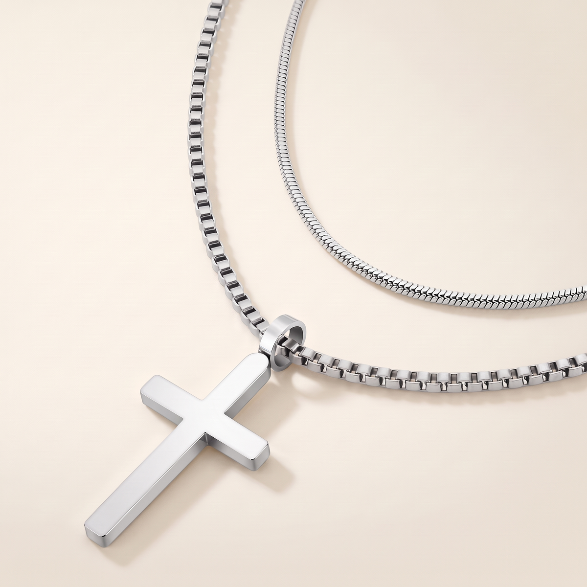 Classic Cross Necklace Duo – silver