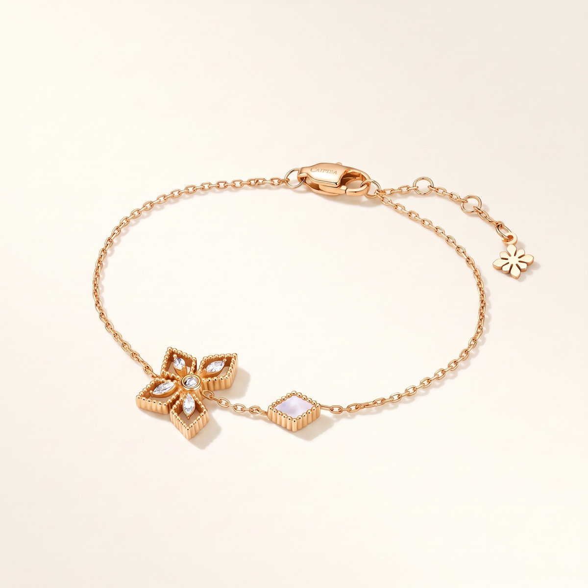 Floral Crystal Adjustable Bracelet – rose gold