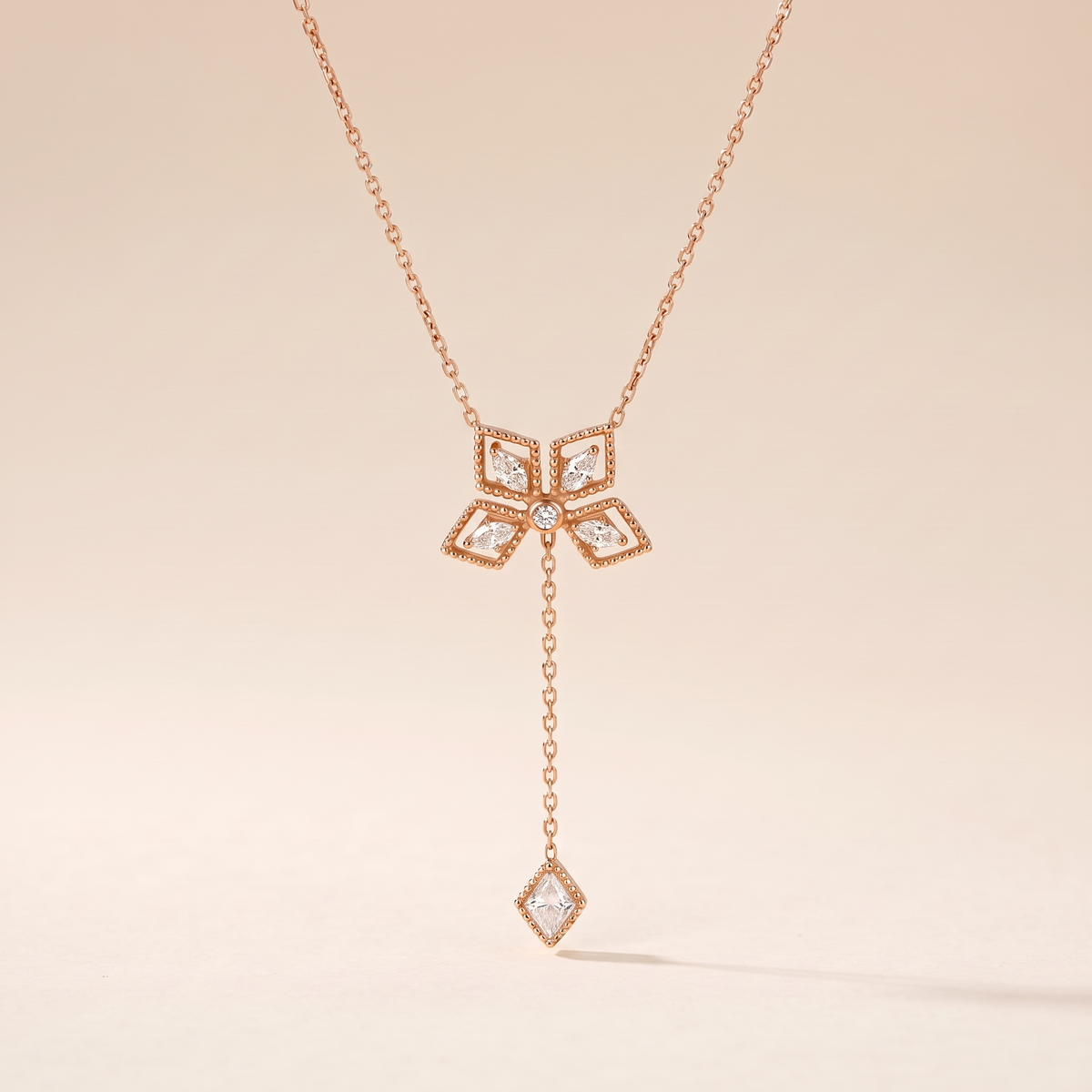Floral Crystal Pendant Necklace – rose gold