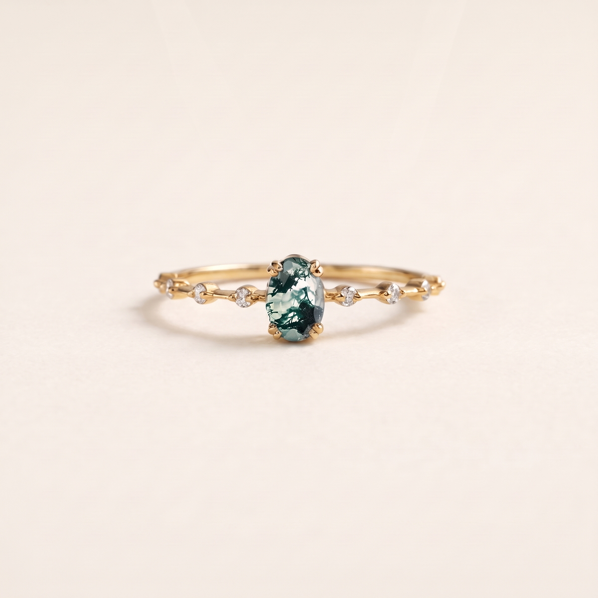 Moss Agate Oval Stacking Ring – gold