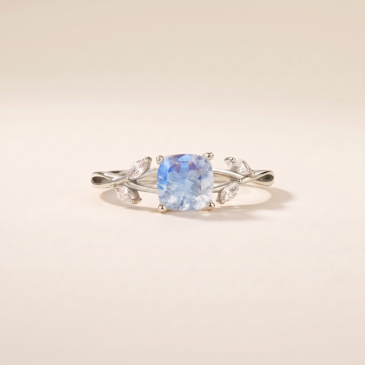 Moonstone Cushion Leaf Ring – silver