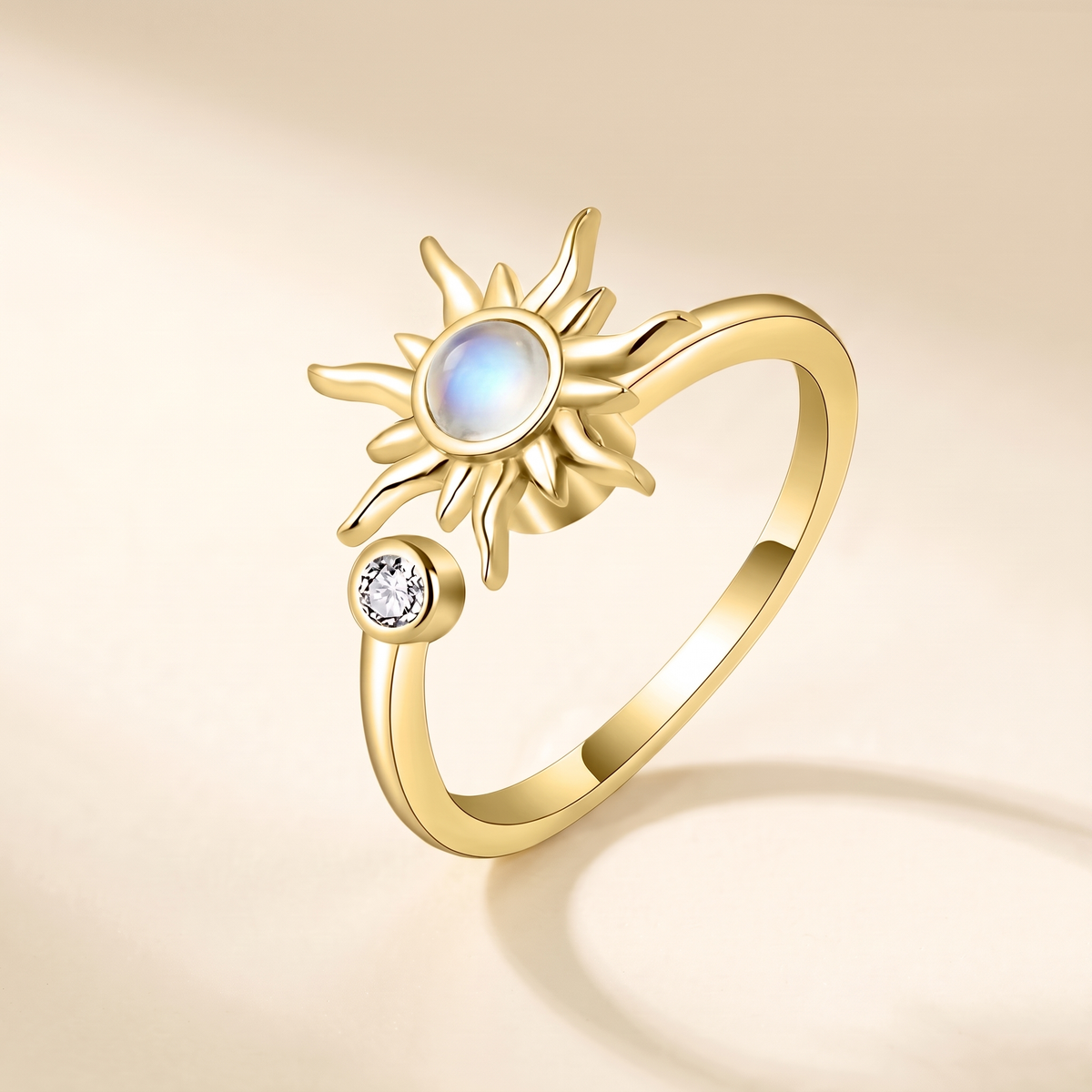 Moonstone Sun Fidget Spinner Ring – gold