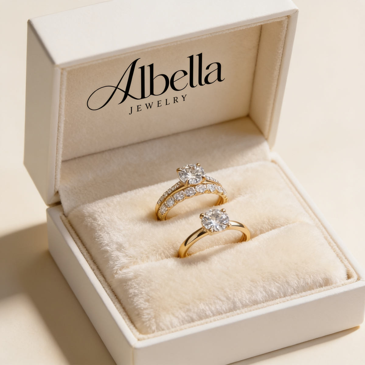 Triple Band Solitaire Ring Set in Albella Jewelry gift box