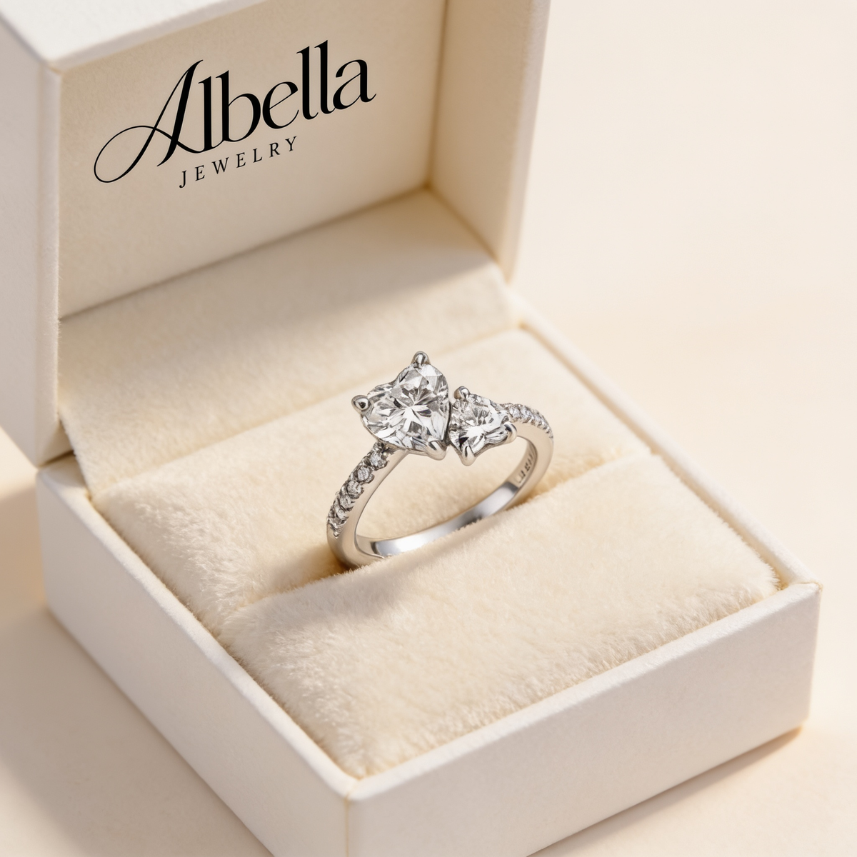 Double Heart Sparkling Ring in Albella Jewelry gift box