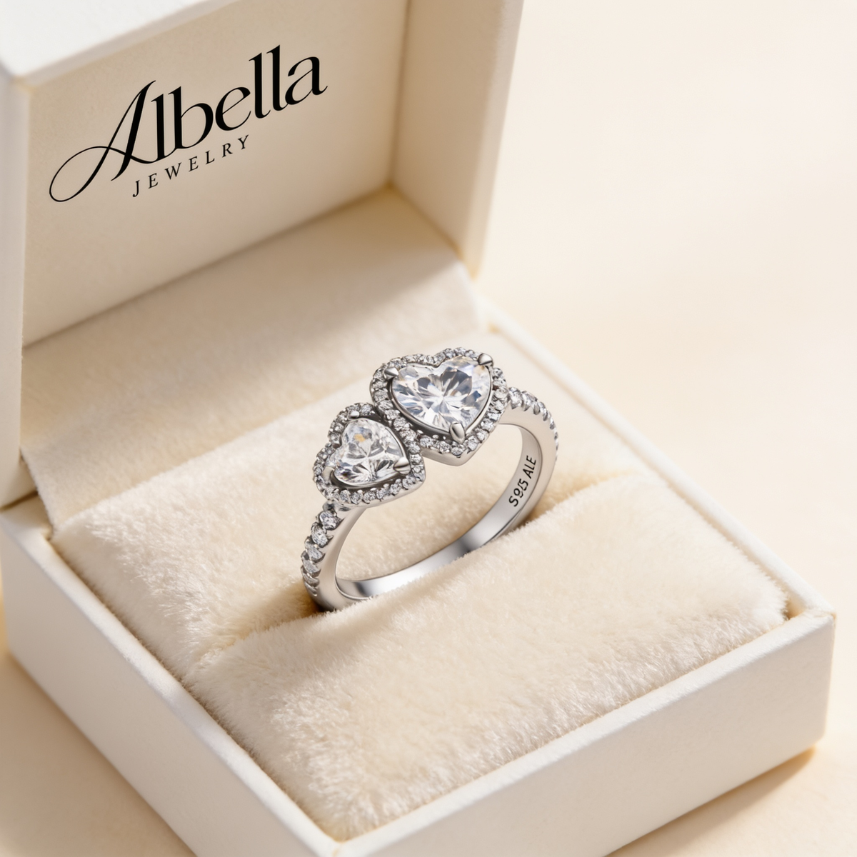 Sparkling Halo Heart Ring in Albella Jewelry gift box