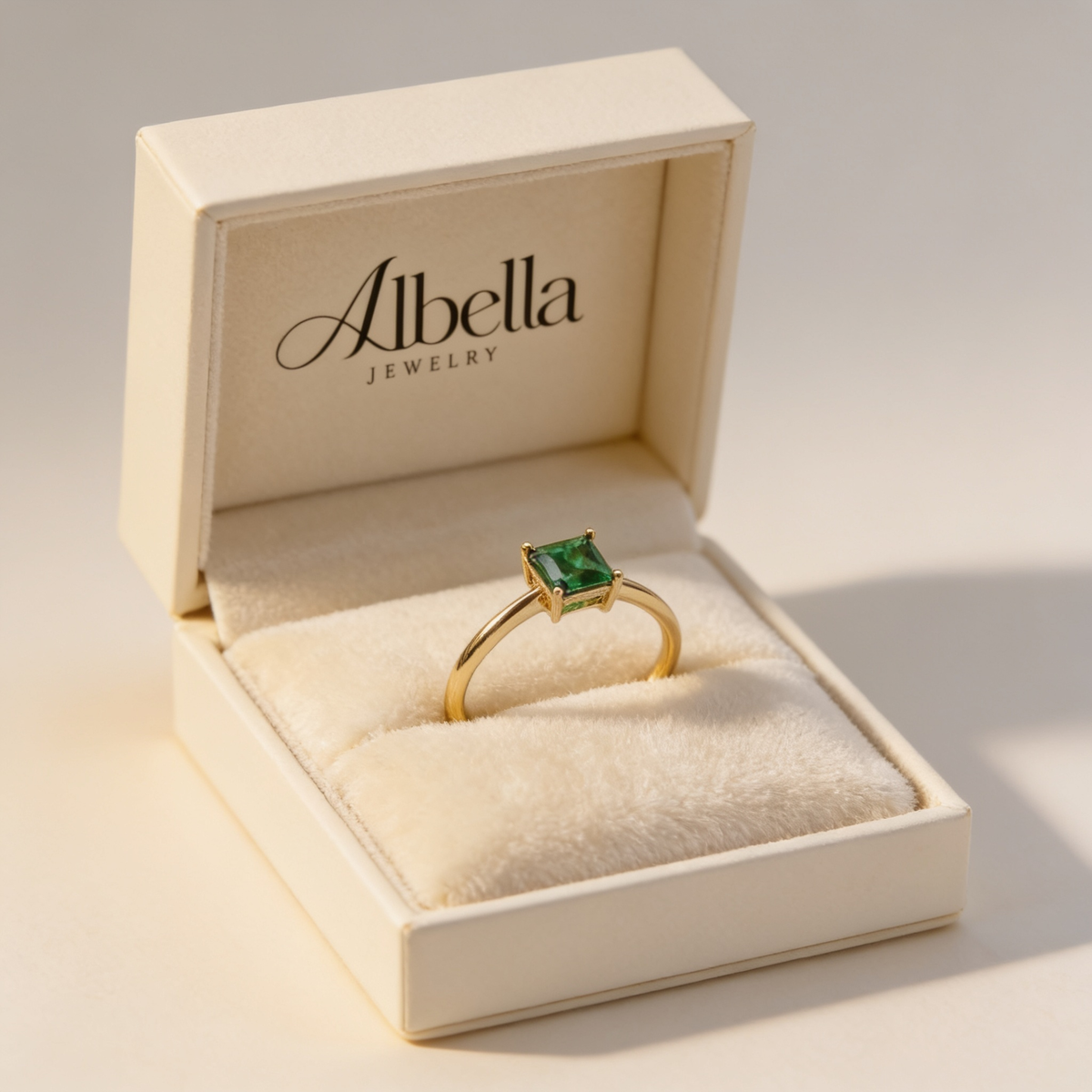 Green Stone Gold Tone Ring in Albella Jewelry gift box