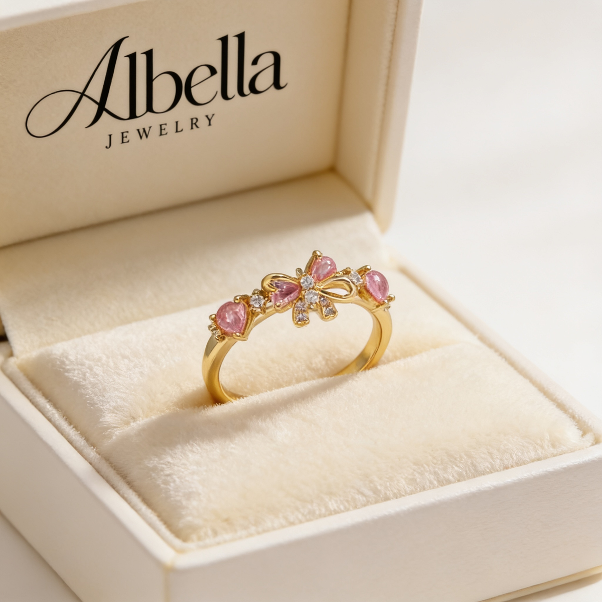 Bow Charm Ring in Albella Jewelry gift box