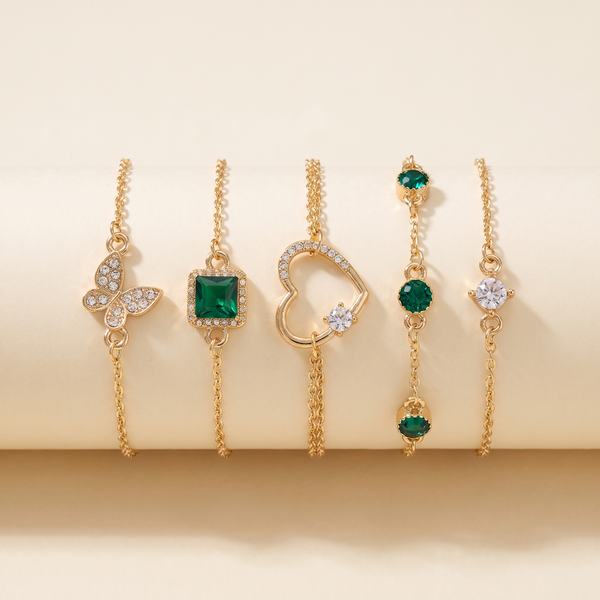 Openwork Heart Bracelet Set with Green Crystal – Albella Jewelry