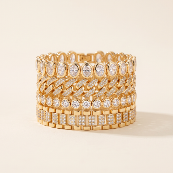 Adjustable Chunky Gold Bracelet Set with Cubic Zirconia – Albella Jewelry