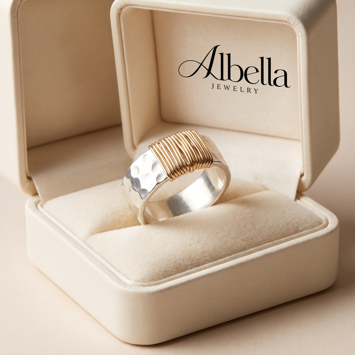 Vintage Golden Threads Silver Ring in Albella Jewelry gift box