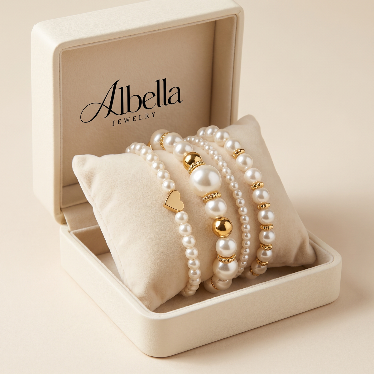 Exquisite Pearl Bracelet Set in Albella Jewelry gift box