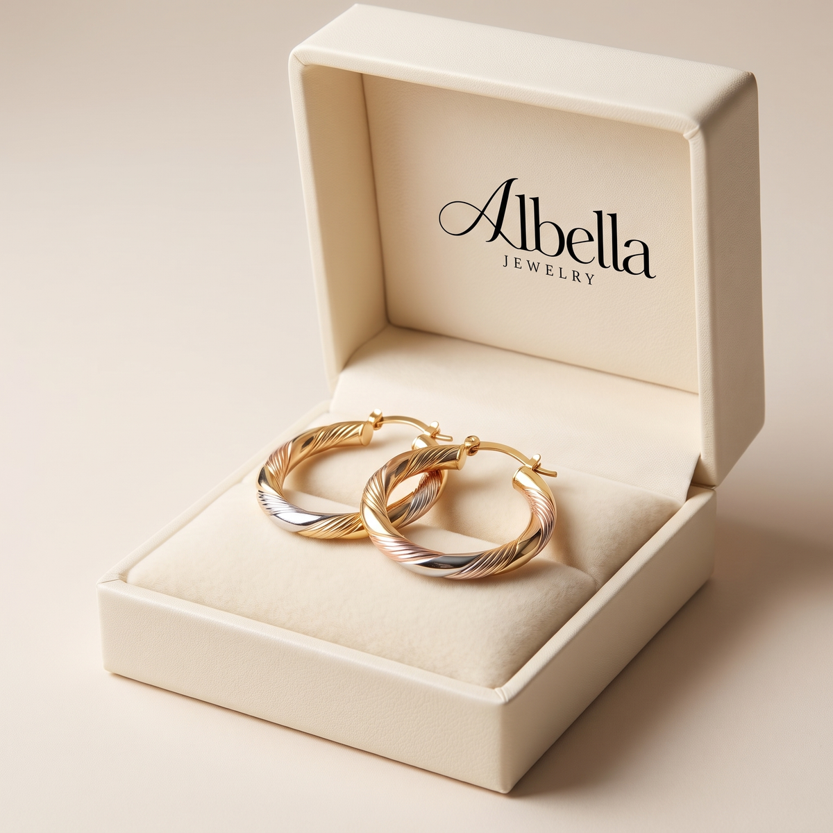 Vintage Round Hoop Earrings – Gold, Silver & Rose Tone in Albella Jewelry gift box