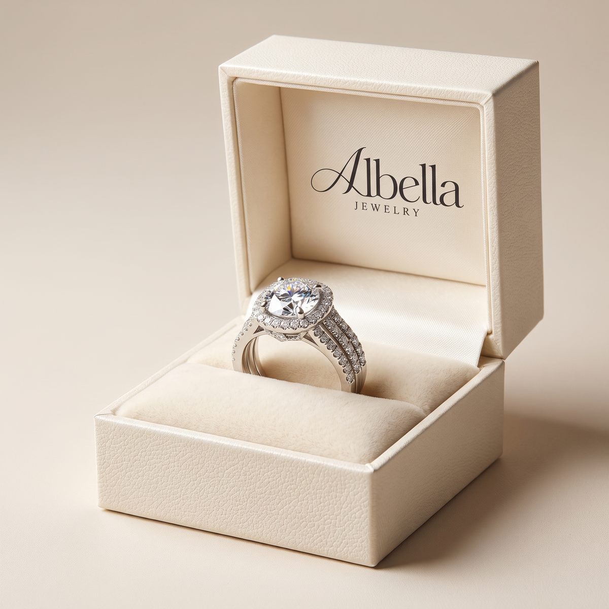 Cushion Halo Pavé Statement Ring in Albella Jewelry gift box