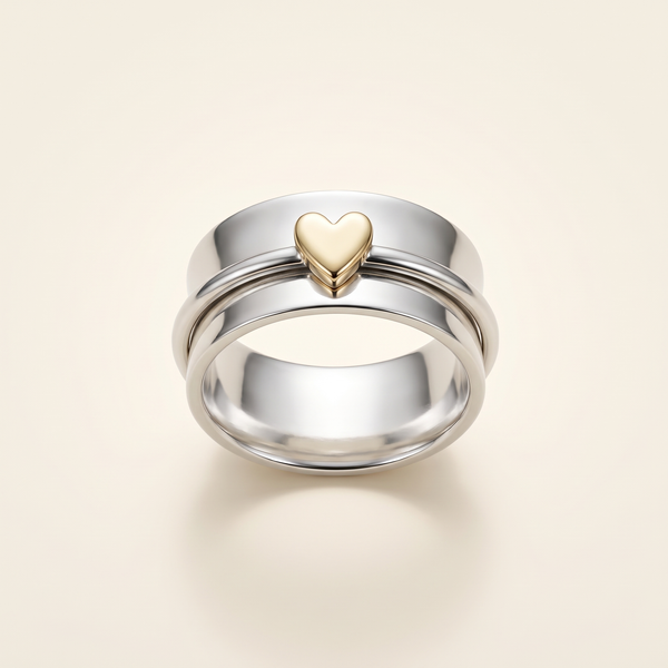 Vintage Silver Ring with Gold Heart – Albella Jewelry