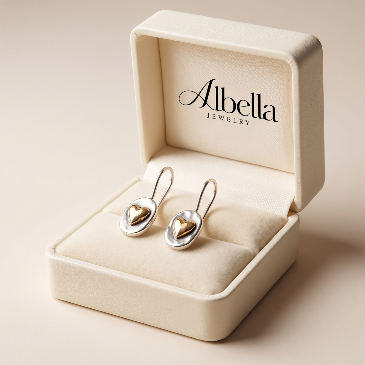 Vintage Gold Heart Inlay Earrings in Albella Jewelry gift box