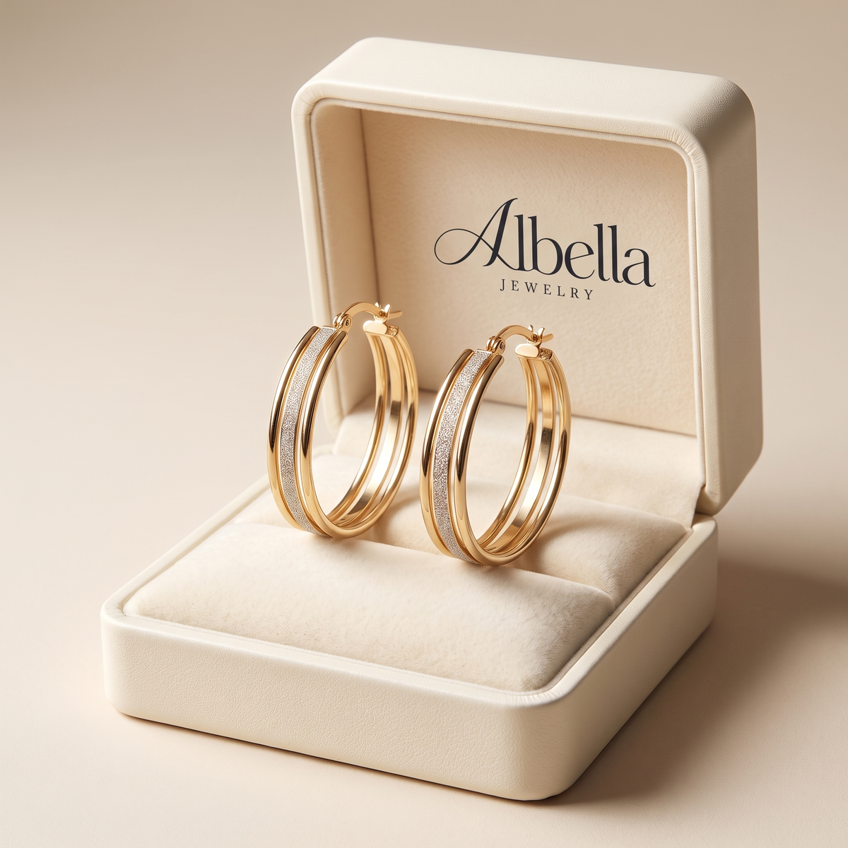Retro Gold Hoop Earrings in Albella Jewelry gift box