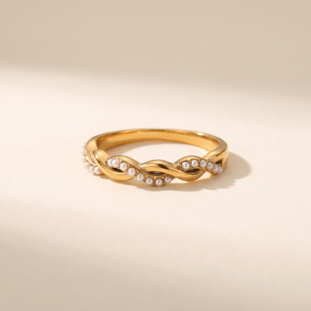 Dainty Gold Twisted Pearl Stacking Ring – Albella Jewelry