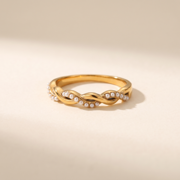 Dainty Gold Twisted Pearl Stacking Ring – Albella Jewelry