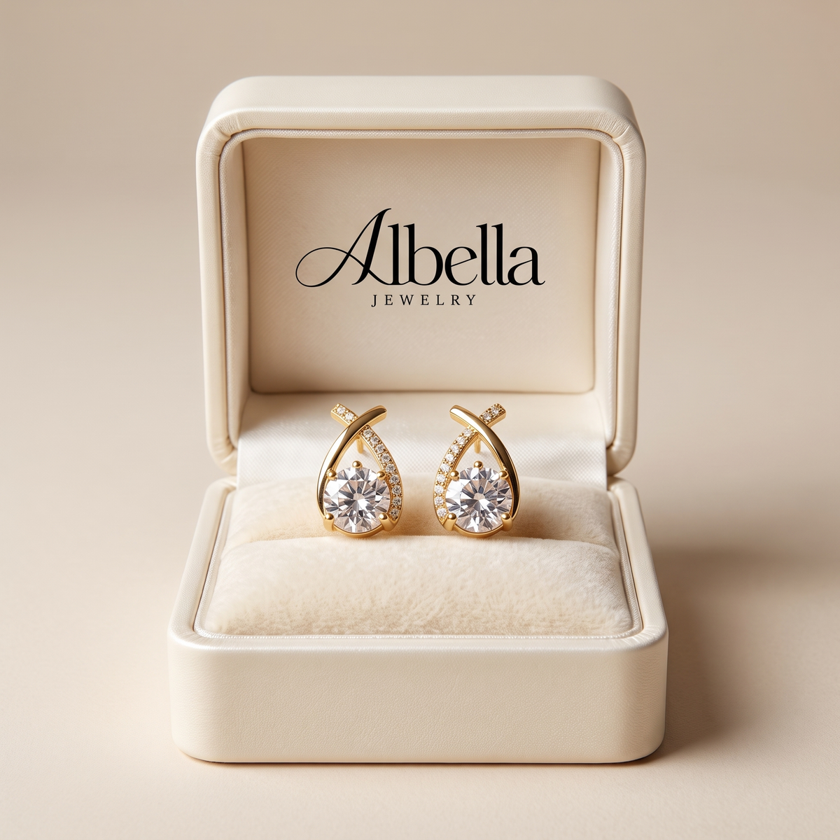 Luxury Twisted Teardrop Cubic Zirconia Stud Earrings in Albella Jewelry gift box