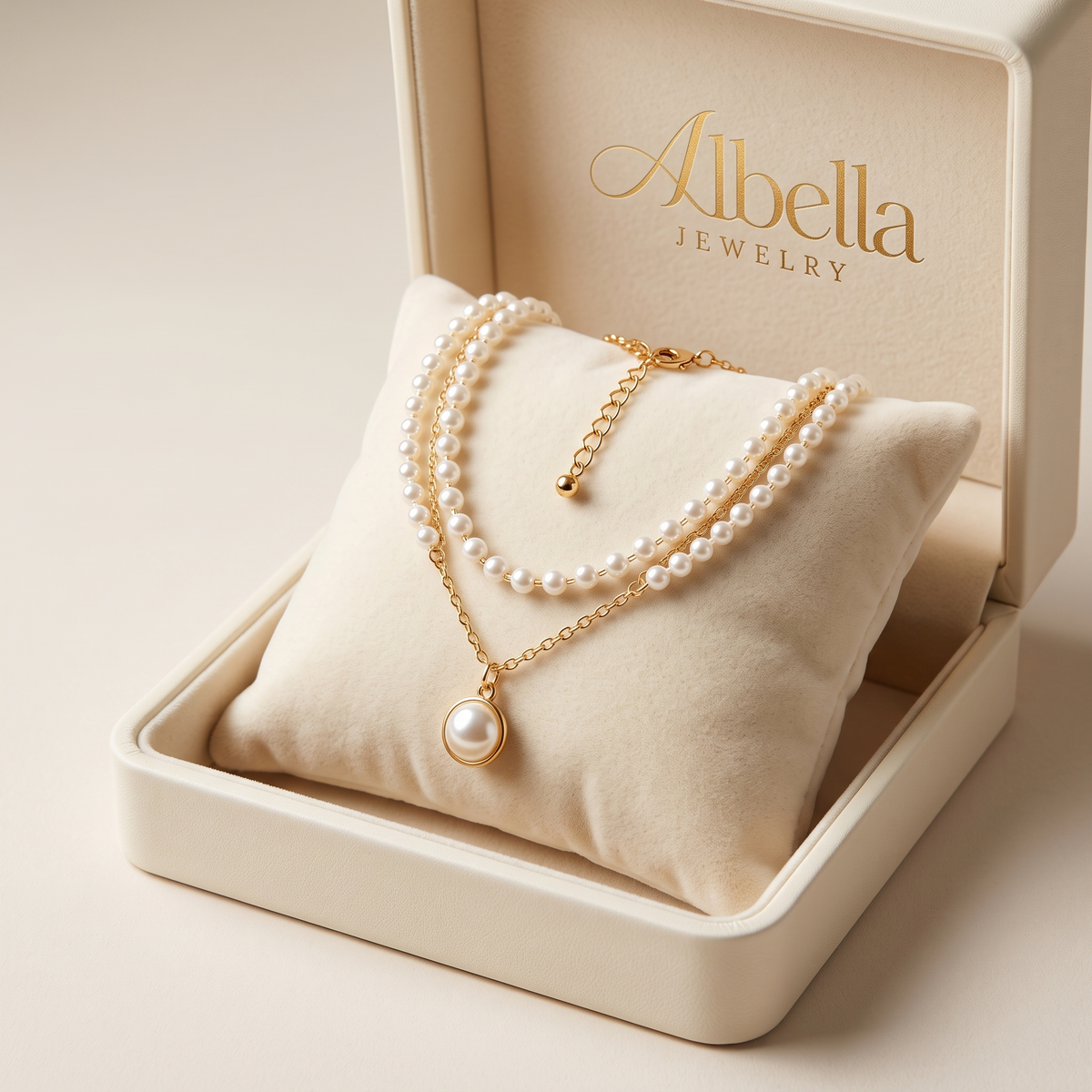 Lustrous Pearl Necklace in Albella Jewelry gift box