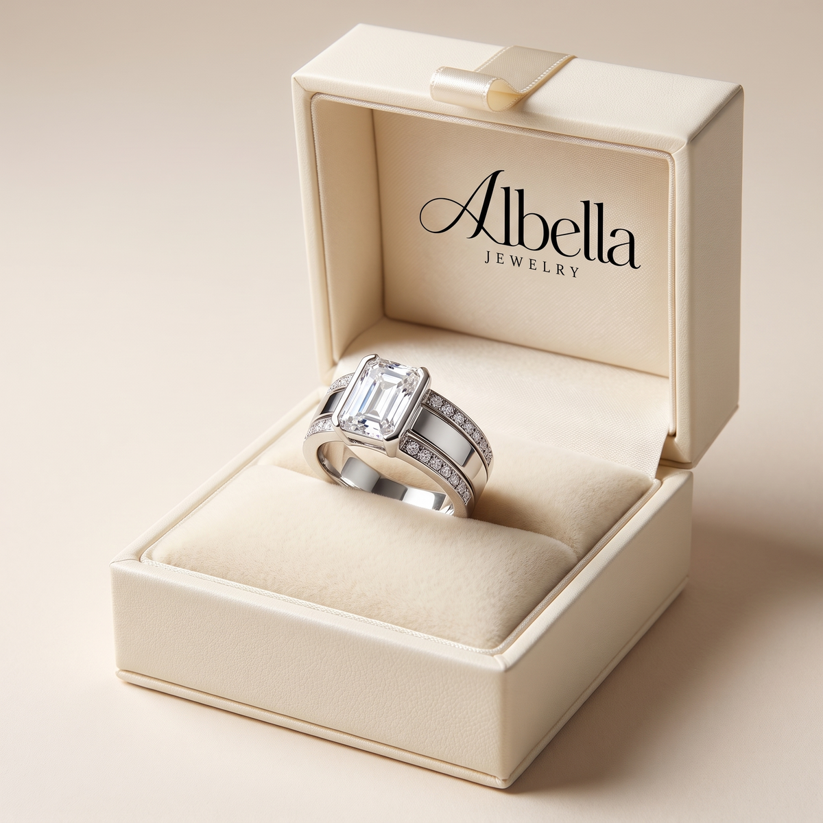Antique Glass Inlay Ring – White Gold in Albella Jewelry gift box