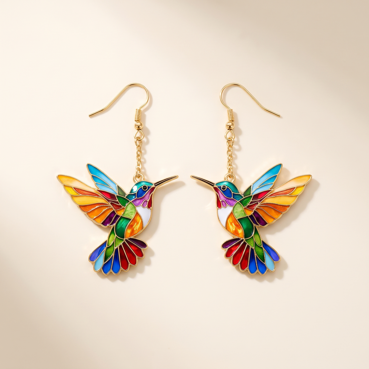 Colorful Hummingbird Earrings – White Gold – Albella Jewelry