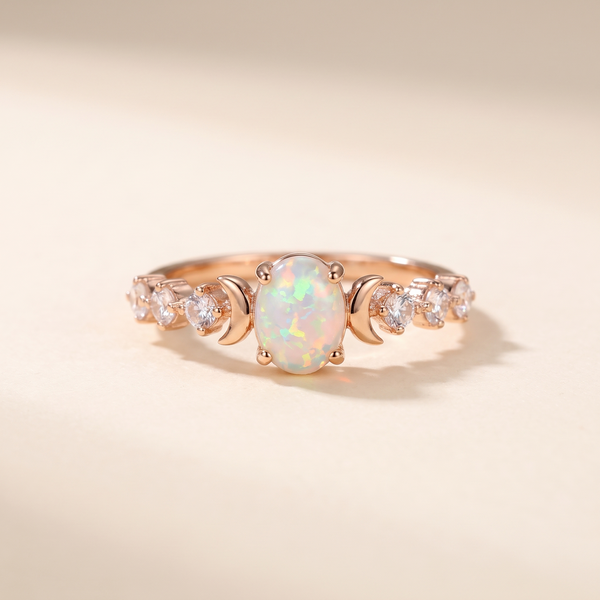 Opal Crescent Moon Ring – Rose Gold – Albella Jewelry
