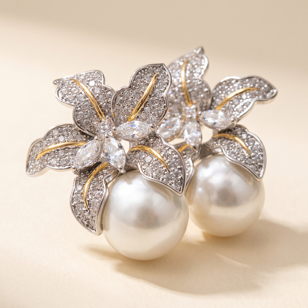 Exquisite Pearl Flower Earrings – White Gold – Albella Jewelry