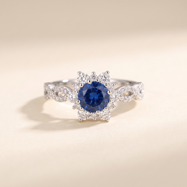 Sapphire Crystal Flower Ring – White Gold – Albella Jewelry